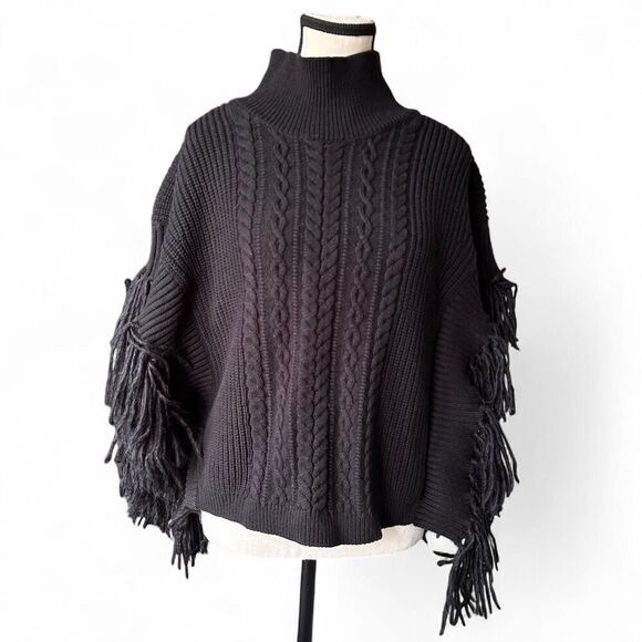 Velvet Heart Women's Black mock neck fringe knit sweater XS - Picture 1 of 7